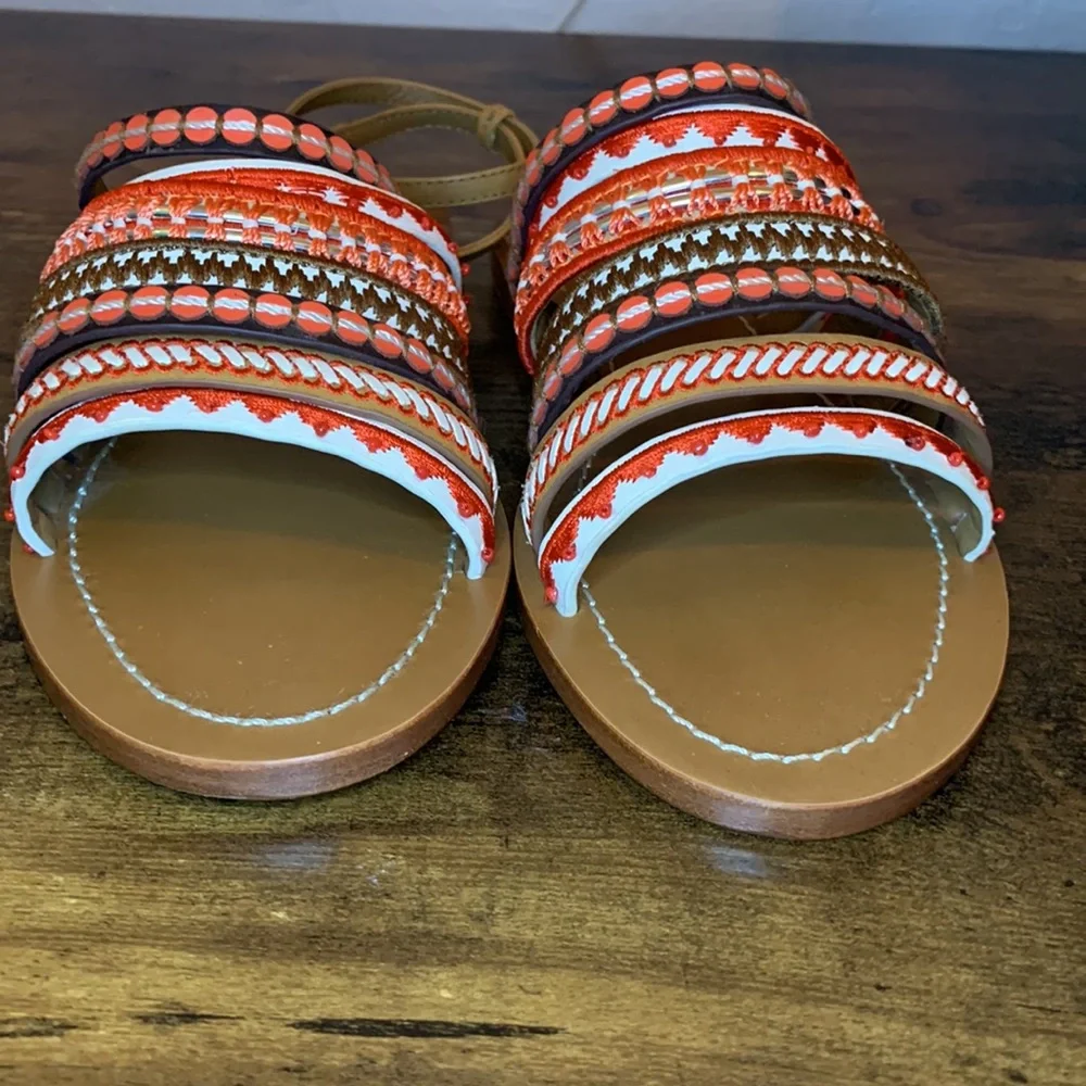 Tory Burch embroidered Poppy red multi sandals 6.5